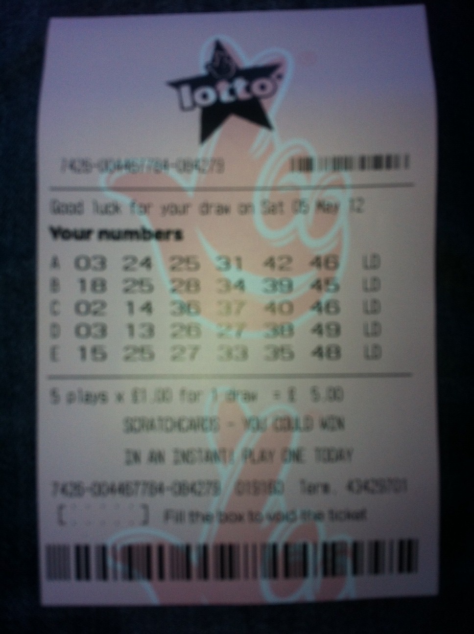 Lotto Numbers for 05/05/12