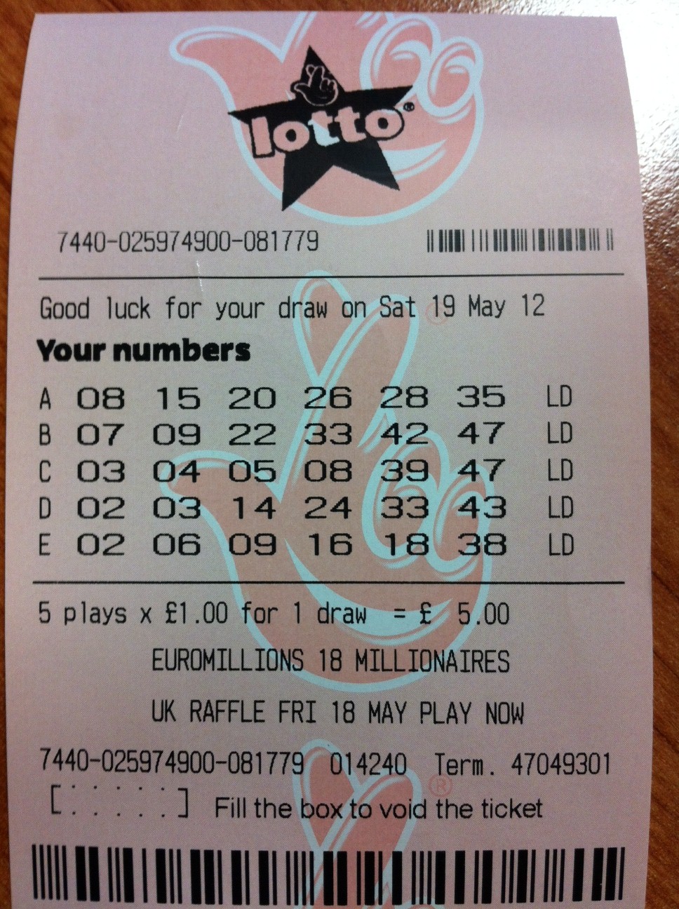 Lotto for 19/05/12