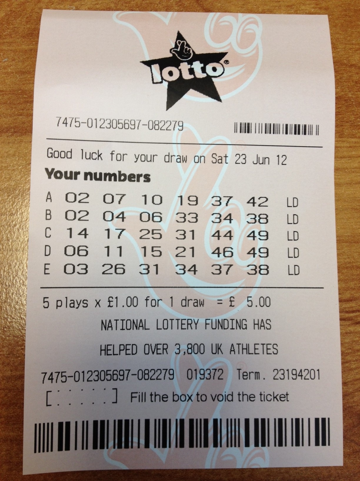 Lottery ticket for June 23rd