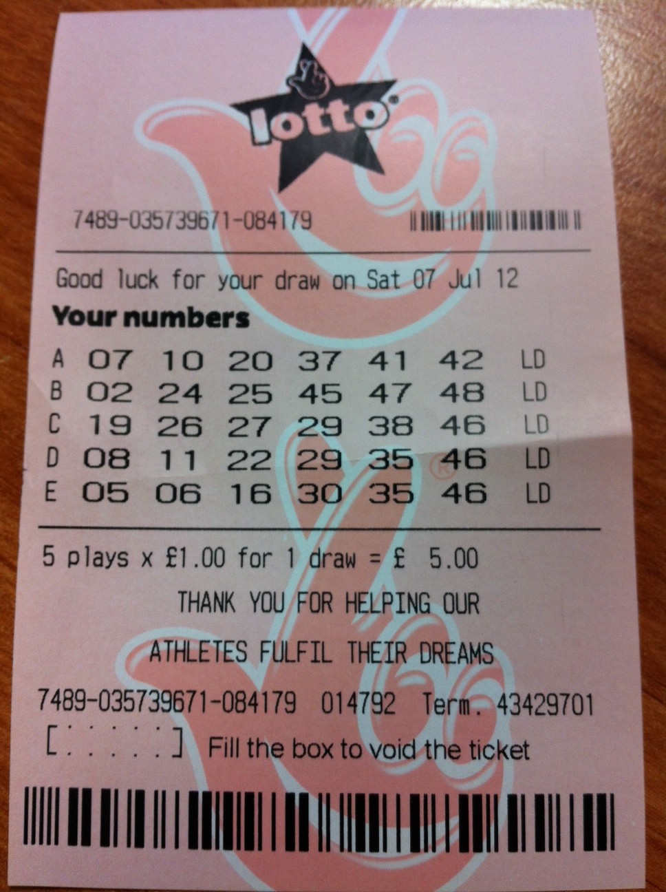 Lottery numbers for this Saturday