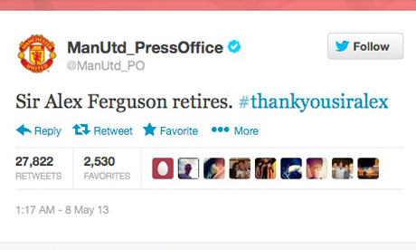 Sir Alex’s retirement a big hitter on Twitter