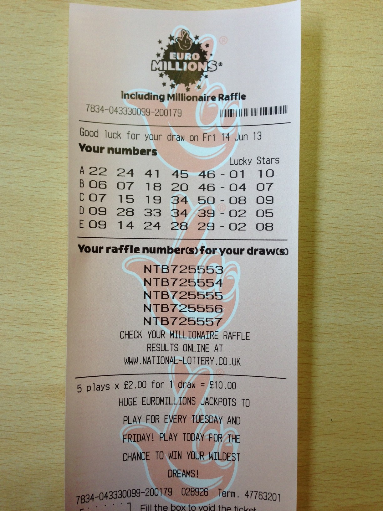 Euro Millions Ticket – 14.06.2013.